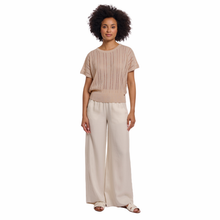 Load image into Gallery viewer, Full view of Model showcasing the Rino & Pelle Short Sleeve Top in Oatmeal