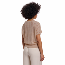 Load image into Gallery viewer, Back view of Model showcasing the Rino & Pelle Short Sleeve Top in Oatmeal