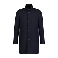 Load image into Gallery viewer, Navy blue coat with button details on a white background
