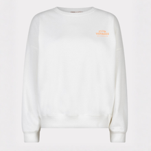 Load image into Gallery viewer, White sweatshirt with orange text on a light gray background