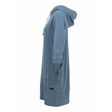 Load image into Gallery viewer, Full side view of Squesto Soft Denim Dress with Hood
