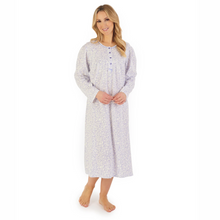 Load image into Gallery viewer, Slenderella Leaf Print Jersey Long Sleeve Nightdress | Blue