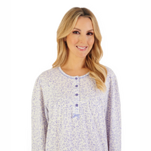 Load image into Gallery viewer, Slenderella Leaf Print Jersey Long Sleeve Nightdress | Blue