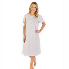 Load image into Gallery viewer, Slenderella Leaf Print Jersey Short Sleeve Nightdress | Blue