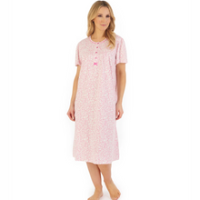 Load image into Gallery viewer, Slenderella Leaf Print Jersey Short Sleeve Nightdress | Pink