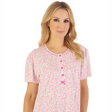 Load image into Gallery viewer, Slenderella Leaf Print Jersey Short Sleeve Nightdress | Pink