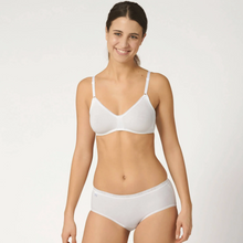 Load image into Gallery viewer, A model wearing the Sloggi basic midi brief in white.
