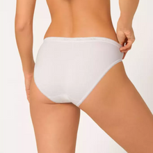 Load image into Gallery viewer, A model showing the back of the Sloggi Tai Brief in White.