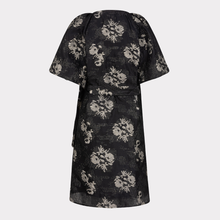 Load image into Gallery viewer, Black dress with floral pattern on a white background