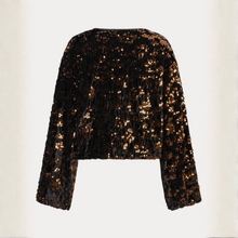 Load image into Gallery viewer, Presented against a crisp white backdrop, the EsQualo Velour Jacket catches the light beautifully with its delicate sequin embellishments. Its plush finish and refined cut give the piece a luxurious and stylish appearance.
