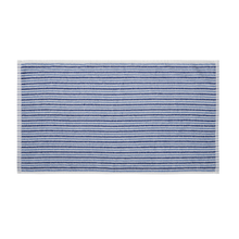 Load image into Gallery viewer, Rectangular blue and white striped rug on a white background