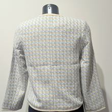 Load image into Gallery viewer, Back of Castle White/Chocolate Chanel Jacket, with a white background.