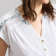 Load image into Gallery viewer, White blouse with intricate patterns on a plain background