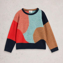 Load image into Gallery viewer, Colorful sweater with geometric pattern on a light gray background