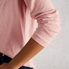 Load image into Gallery viewer, Close-up of a pink textured sweater on a neutral background
