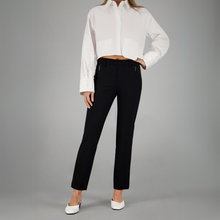 Load image into Gallery viewer, female model wearing gardeur trousers in black colour showing front off trousers