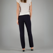 Load image into Gallery viewer, female model wearing gardeur trousers in navy colour showing back off trousers