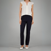 Load image into Gallery viewer, female model with arms down by side wearing gardeur trousers in navy colour