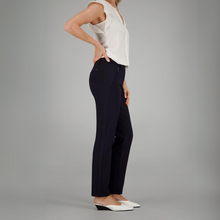 Load image into Gallery viewer, female model wearing gardeur trousers in navy colour with hand on waist