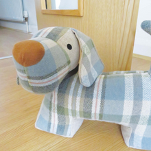 Load image into Gallery viewer, Lamont Green Tweed Dog Doorstop