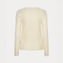 Load image into Gallery viewer, A cream-colored long-sleeve knit sweater with small metallic silver speckles on the sleeves, shown from the back against a plain white background.
