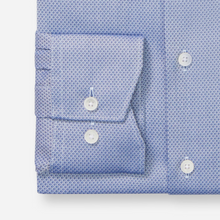 Load image into Gallery viewer, Folded light blue textured dress shirt with white buttons on a white background
