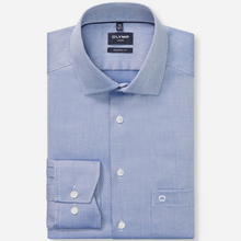 Load image into Gallery viewer, Light blue dress shirt with white buttons on a white background
