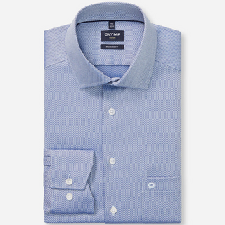 Light blue dress shirt with white buttons on a white background