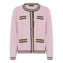 Load image into Gallery viewer, Pink and beige buttoned cardigan on a white background.
