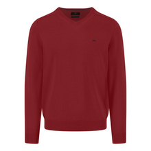 Load image into Gallery viewer, Red sweater with a small logo on a white background
