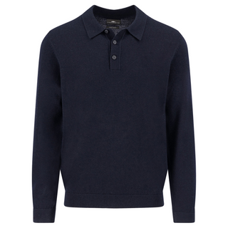 Navy blue sweater with collar on a white background