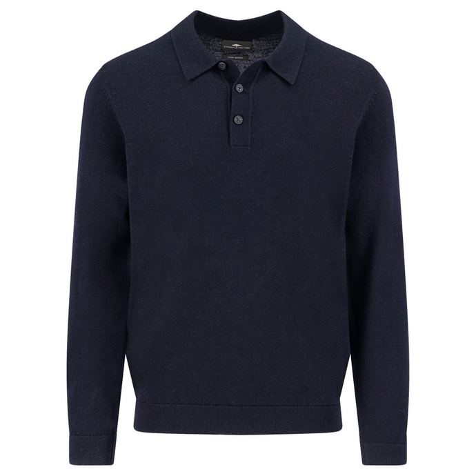 Navy blue sweater with collar on a white background