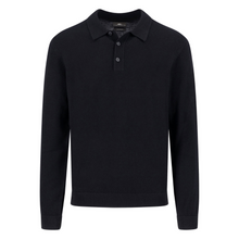 Load image into Gallery viewer, Black long-sleeve polo shirt on a white background
