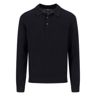 Black long-sleeve polo shirt on a white background