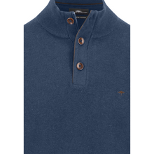 Load image into Gallery viewer, Blue sweater with button collar on a white background
