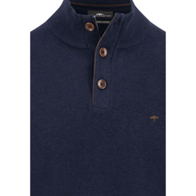 Load image into Gallery viewer, Navy blue polo shirt with brown buttons on a white background
