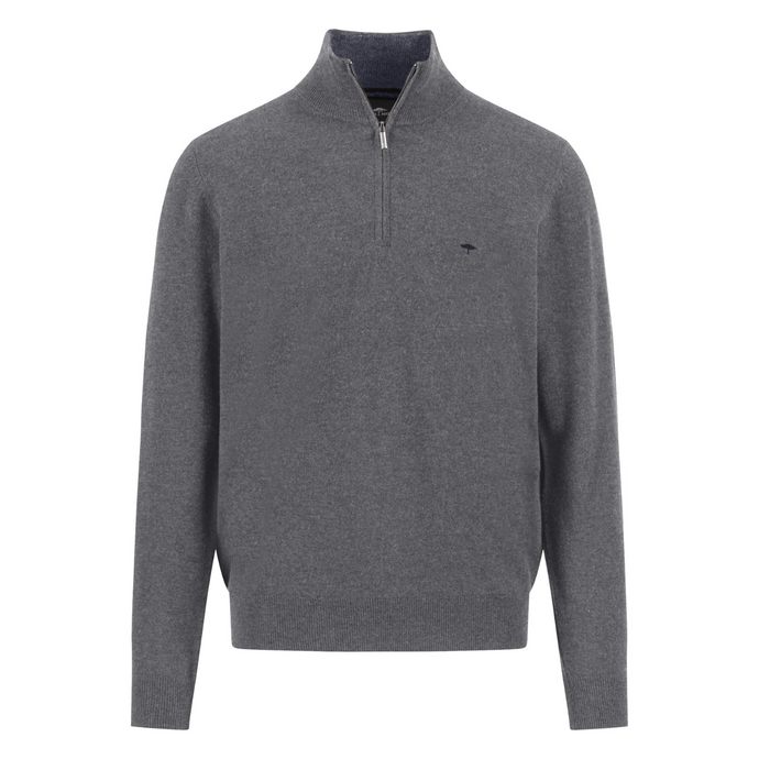 Gray half-zip sweater on a white background