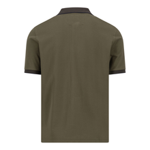 Load image into Gallery viewer, Green polo shirt with black trim on a white background
