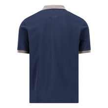 Load image into Gallery viewer, Navy blue polo shirt with light gray collar on a white background
