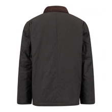 Load image into Gallery viewer, Back of mens jacket in dark brown colour.
