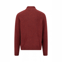 Load image into Gallery viewer, A textured knit sweater in a deep burgundy red, shown from the back on a clean white background.
