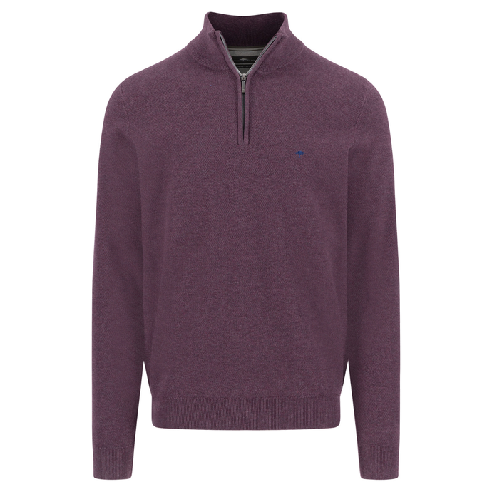 Purple sweater with a quarter zip on a white background