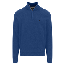 Load image into Gallery viewer, Blue sweater with a quarter zip on a white background

