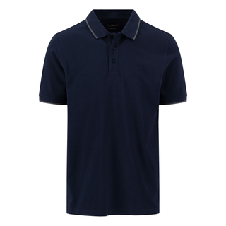 Navy blue polo shirt on a white background