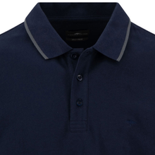 Load image into Gallery viewer, Navy blue polo shirt with gray trim on a white background
