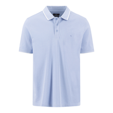 Load image into Gallery viewer, Light blue polo shirt with white collar on a white background
