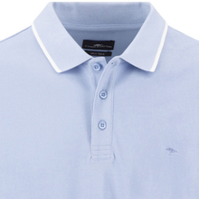 Load image into Gallery viewer, Light blue polo shirt with white collar and buttons on a white background

