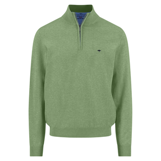 Front view of Fynch Hatton Superfine Cotton 1/2 Zip, in Avocado, with a white background.