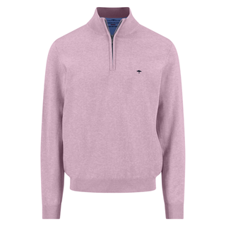 Front view of Fynch Hatton Superfine Cotton 1/2 Zip, in Magnolia, with a white background.