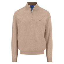Load image into Gallery viewer, Front view of Fynch Hatton Superfine Cotton 1/2 Zip, in Taupe, with a white background.
